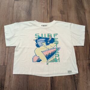 VTG Surf Fetish Shirt Adult XL Cropped Wide Shirt Surf Skate Beach Cali 1987 80s